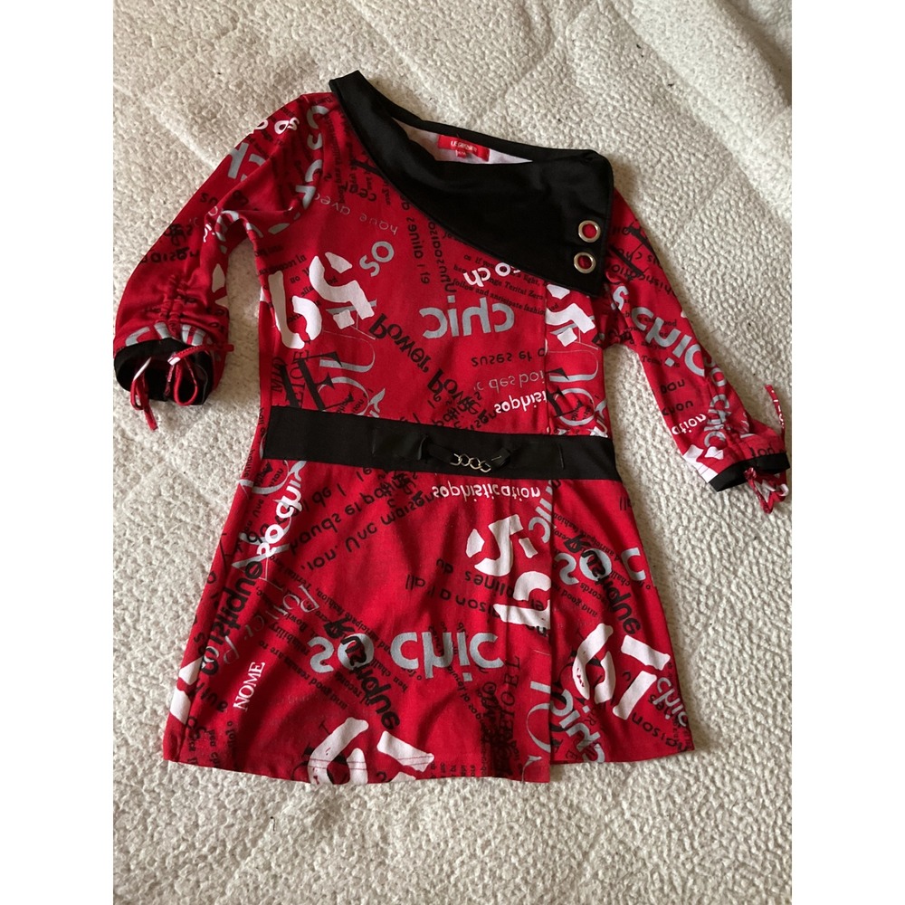 Le Grenier Tunic Womens M Red Excellent Graphic Print Asymmetrical Grommet